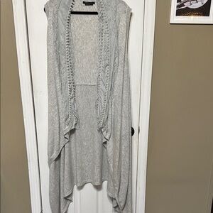 Angora Wool Blend Gray Cardigan Sweater Asymmetrical Waterfall Size Large